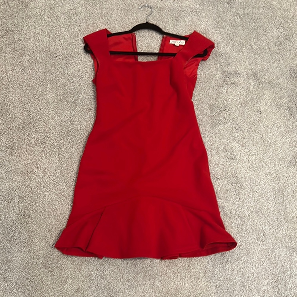 The cutest red mini dress size S from She + Sky! Square neck & slight ruffle hem